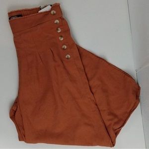 Rewash Rust Linen Blend High Waisted Wide Leg Culottes Size Medium